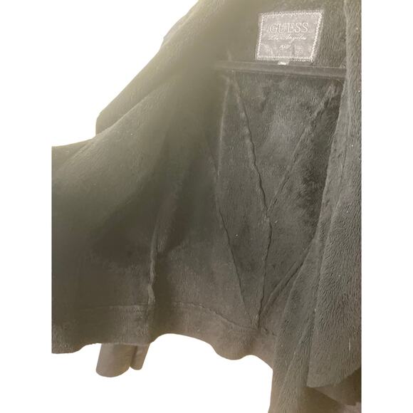 GUESS 1981 Faux Leather Jacket Roll Faux Fur Collar &Lining Black Size M - Picture 10 of 12